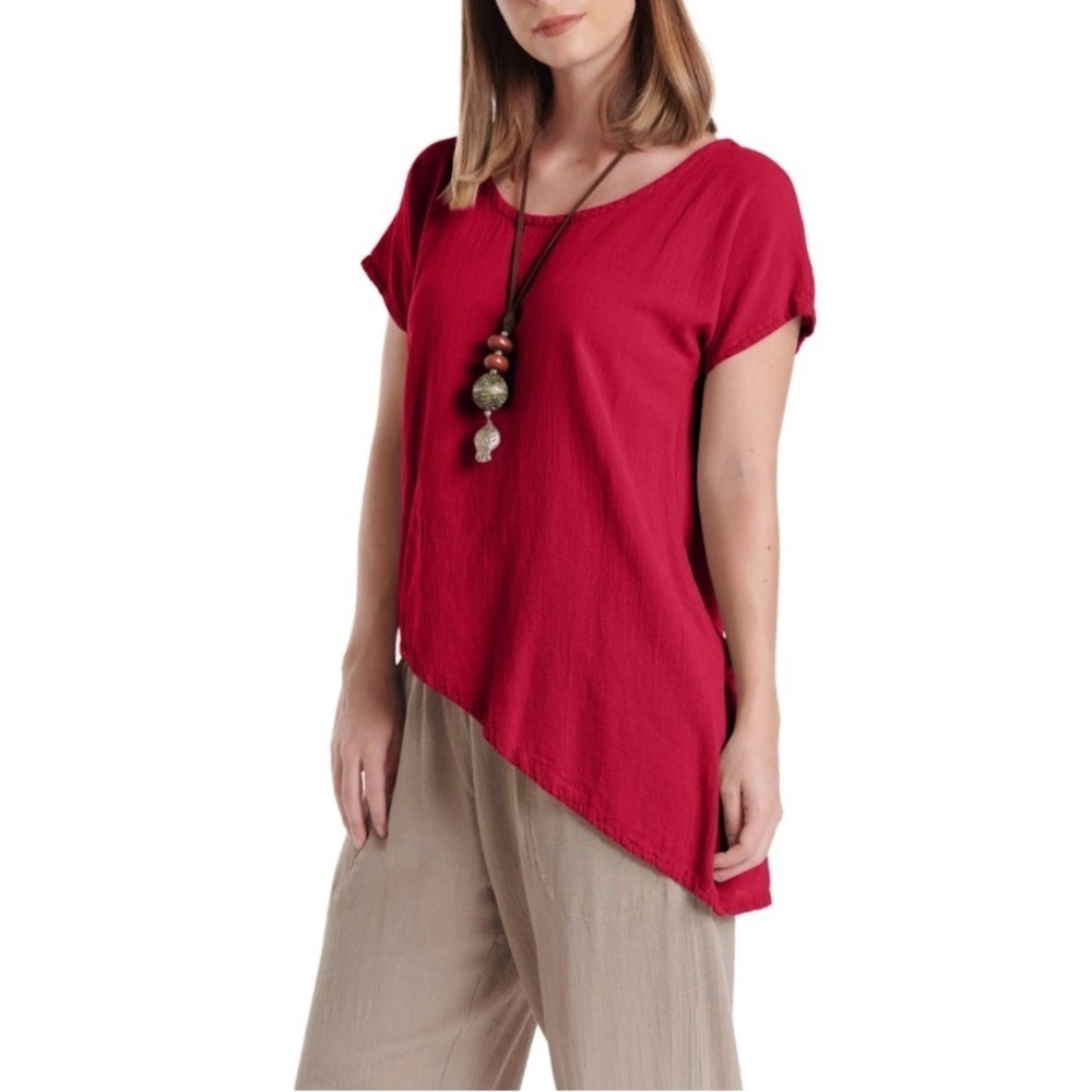 Oh My Gauze! Red Daytona Cotton Asymmetrical Top
